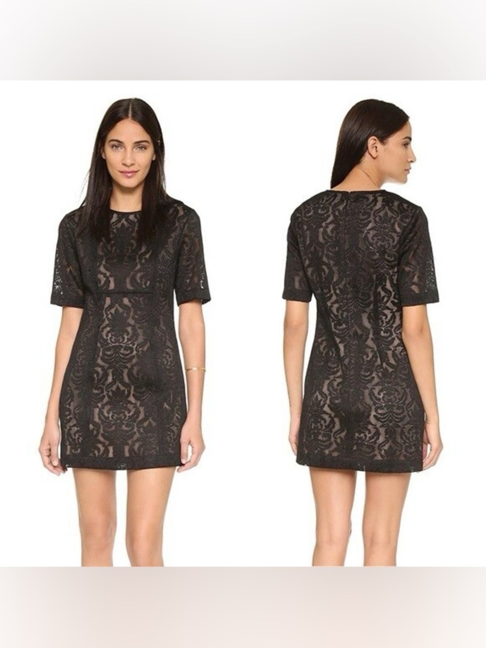 BCBGMaxAzria Ceara Black Lace Mini Shift Dress